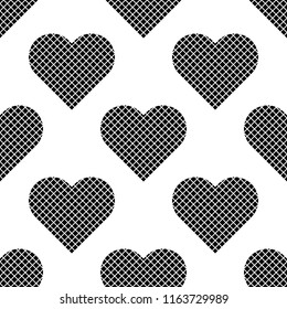 Black hearts pattern seamless on white background vector.