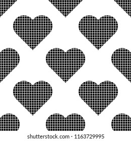 Black hearts pattern seamless on white background vector.