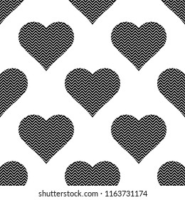 Black hearts pattern seamless on white background vector.