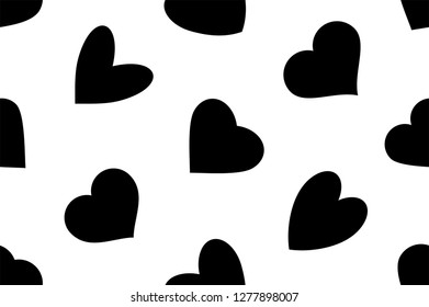 Black hearts seamless pattern on white background