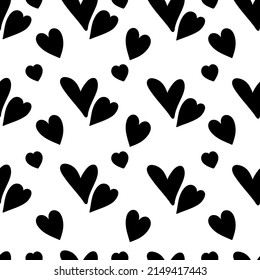 black Hearts seamless pattern on white background, Heart backgrond template, heart shape seamless background, wallpaper decoration, textrue, graphic element, vector illustration