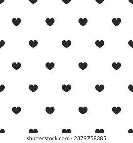 Black hearts seamless pattern on a white background. Valentine's day minimalist print.