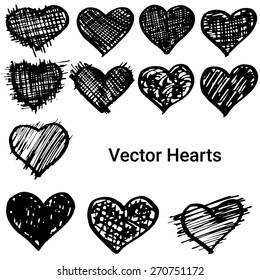 Black hearts set. Hand drawing. 