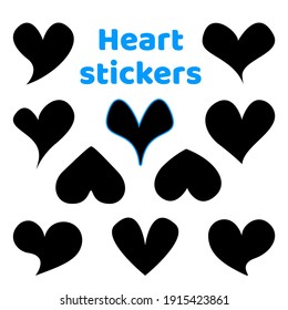 Colección de siluetas de corazones negros. Conjunto de símbolos de amor aislado de vectores. Elementos de plantilla de diseño de variabilidad