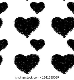 Black hearts silhouettes cute trendy seamless pattern with texture. Applicable for paper or textile print, web and other backgrounds.