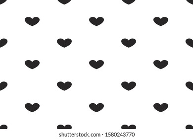 Black hearts vector shapes on a white background. Abstract seamless love wallpaper.