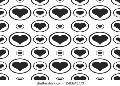 Black hearts vector shapes on a white background. Abstract seamless love wallpaper.