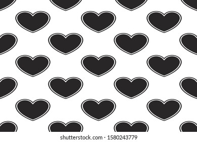 Black hearts vector shapes on a white background. Abstract seamless love wallpaper.