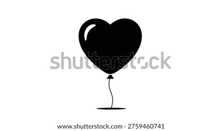 A black heart-shaped balloon, rendered as a clean, bold silhouette, creates a captivating image.