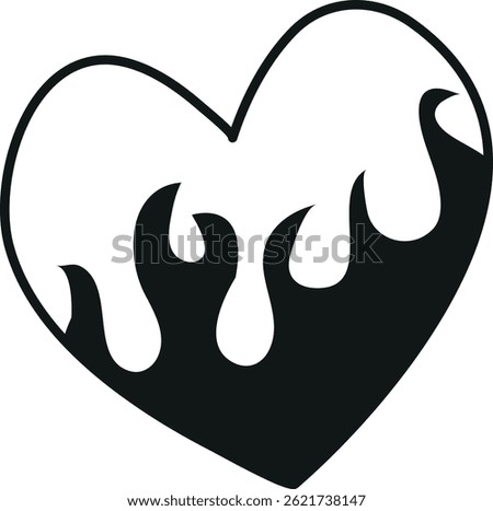 Black heart-shaped icon with stylized flames inside, symbolizing passion, love, or intensity.