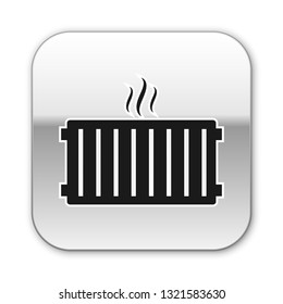 Black Heating radiator icon isolated on white background. Silver square button. Vector Illustration