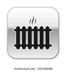 Black Heating radiator icon isolated on white background. Silver square button. Vector Illustration