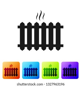 Black Heating radiator icon isolated on white background. Set icon in color square buttons. Vector Illustration