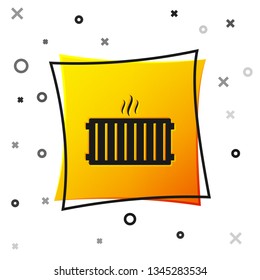 Black Heating radiator icon isolated on white background. Yellow square button. Vector Illustration