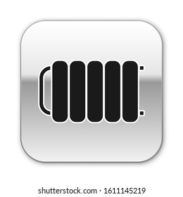 Black Heating radiator icon isolated on white background. Silver square button. Vector Illustration