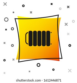 Black Heating radiator icon isolated on white background. Yellow square button. Vector Illustration