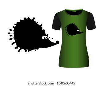 Black hedgehog from the blot. A monochrome abstract hedgehog. T-shirt print. Vector illustration