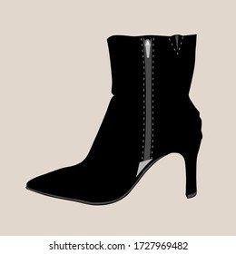 Black heeled boot with a gray padlock on a light background.
