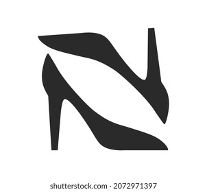Black heels icons. Graphic elements for shoe store. Womens fashion, style, items for creating evening look. Lady, shoes, market. Minimalistic image, silhouette. Cartoon flat vector illustration