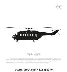 Black helicopter silhouette on a white background. Side view. Vector illustration