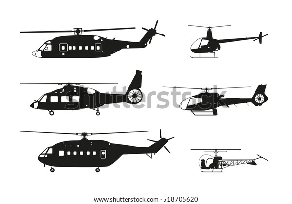 白い背景に黒いヘリコプターのシルエット 側面図 ベクターイラスト のベクター画像素材 ロイヤリティフリー