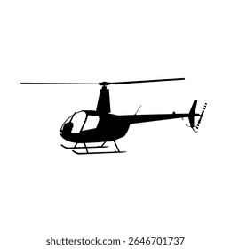 Black Helicopter Silhouette Vector Icon - Side View Rotorcraft for Aviation, Military, or Emergency Air Transport Concepts