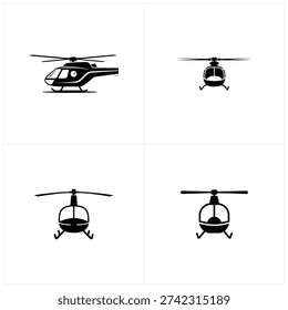 Black helicopter silhouettes in different views white background