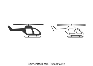 Black helicopter vector icon set on white background