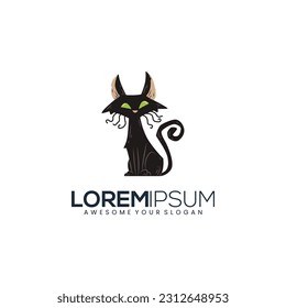 Black helloween Cat Silhouette on White Background. Icon Vector Illustration. Concept for Logo, Print, Sticker. Black silhouette cat, great design for any purposes. Vector illustration.