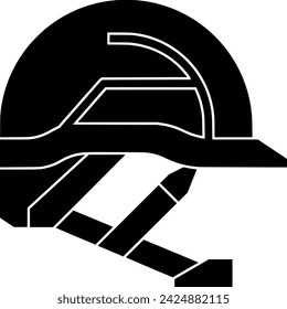 black Helmet silhouette or flat safety illustration of engineer logo miner for worker with mine icon and construction shape work as protection to mining