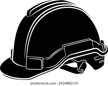 black Helmet silhouette or flat safety illustration of engineer logo miner for worker with mine icon and construction shape work as protection to mining