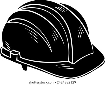 black Helmet silhouette or flat safety illustration of engineer logo miner for worker with mine icon and construction shape work as protection to mining