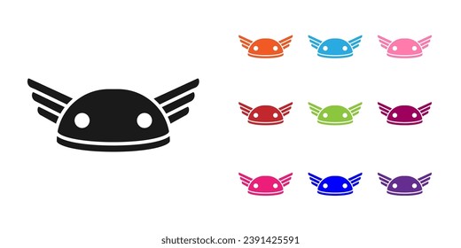 Black Helmet with wings icon isolated on white background. Greek god Hermes. Set icons colorful. Vector