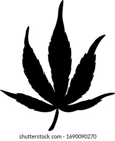 Hojas de cáñamo negras aisladas sobre un fondo blanco. Silueta de cannabis. Ilustración del vector