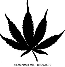 Hojas de cáñamo negras aisladas sobre un fondo blanco. Silueta de cannabis. Ilustración del vector