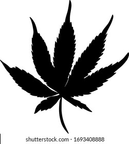 Schwarzes Hanfblatt einzeln auf weißem Hintergrund. Silhouette Cannabis. Vektorillustration