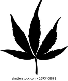 Schwarzes Hanfblatt einzeln auf weißem Hintergrund. Silhouette Cannabis. Vektorillustration