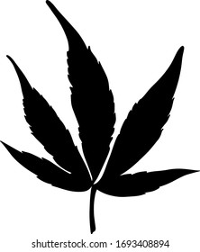 Schwarzes Hanfblatt einzeln auf weißem Hintergrund. Silhouette Cannabis. Vektorillustration