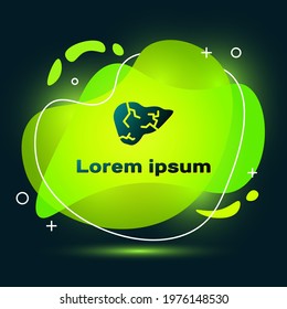 Black Hepatitis virus on the human liver icon isolated on black background. World Hepatitis Day. Abstract banner with liquid shapes. Vector
