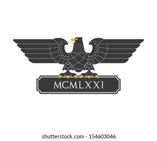 Black heraldic eagle with nameplate