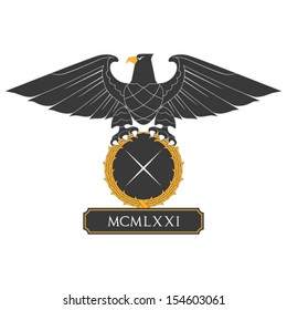Black heraldic eagle with shield and nameplate