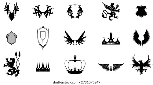 Elementos heráldicos e de design de fantasia pretos.