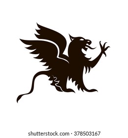 Black heraldic griffin on white background vector