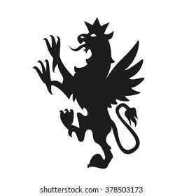 Black heraldic griffin on white background vector