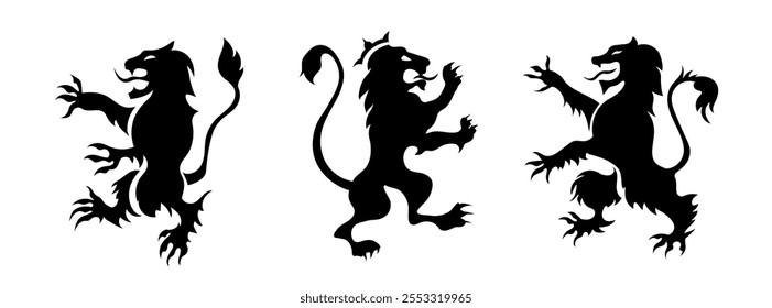 A black heraldic lion icon in a vector style, symbolizing Scottish royalty, medieval tradition, and noble pride, ideal for tattoos and emblems.