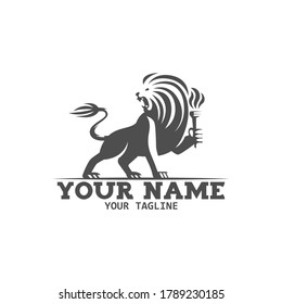 Black heraldic lion with torch logo vector illustration