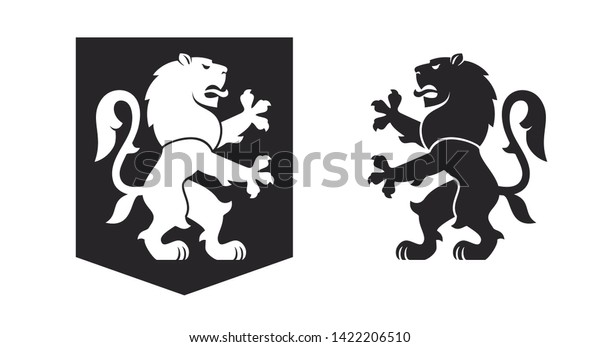 Black heraldic rampant lion on the white\
background. Vector\
illustration