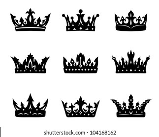 Black heraldic royal crowns set. Vector illustration