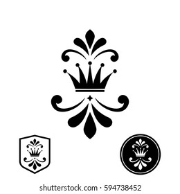 Black heraldic sign, logo, design element, decoration. Graphic vector pattern.