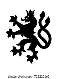 Black heraldry lion with two tails vector